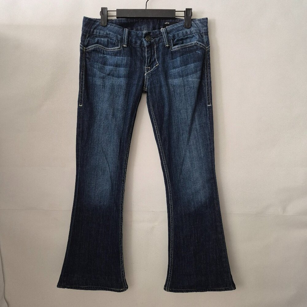 William Rast Womens 28 Flare Distressed Embroidered Low Rise Denim Blue Jeans